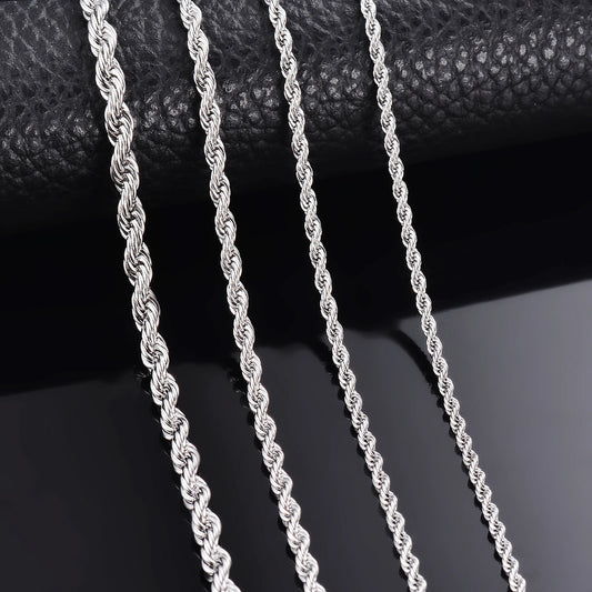 1 piece Steel Color Width 2mm/2.5mm/3mm/4mm/5mm/6mm Rope Chain Necklace/Bracelet For Men Women Stainless Steel Chain Necklace