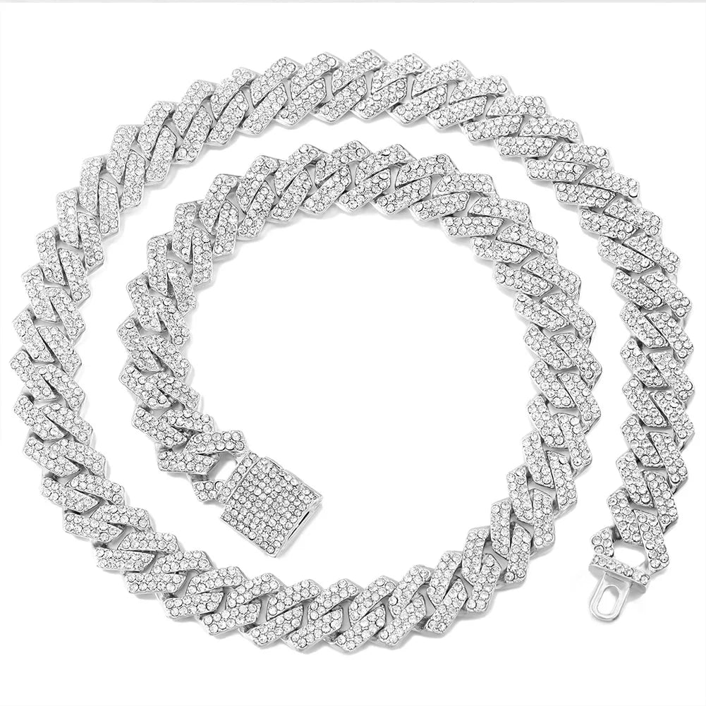 Hip Hop Bling Cuban Link Chain Necklace for Men Women Silver Color Rhinestone Iced Out Punk Jewelry Gift Wholesale Drop Shipping