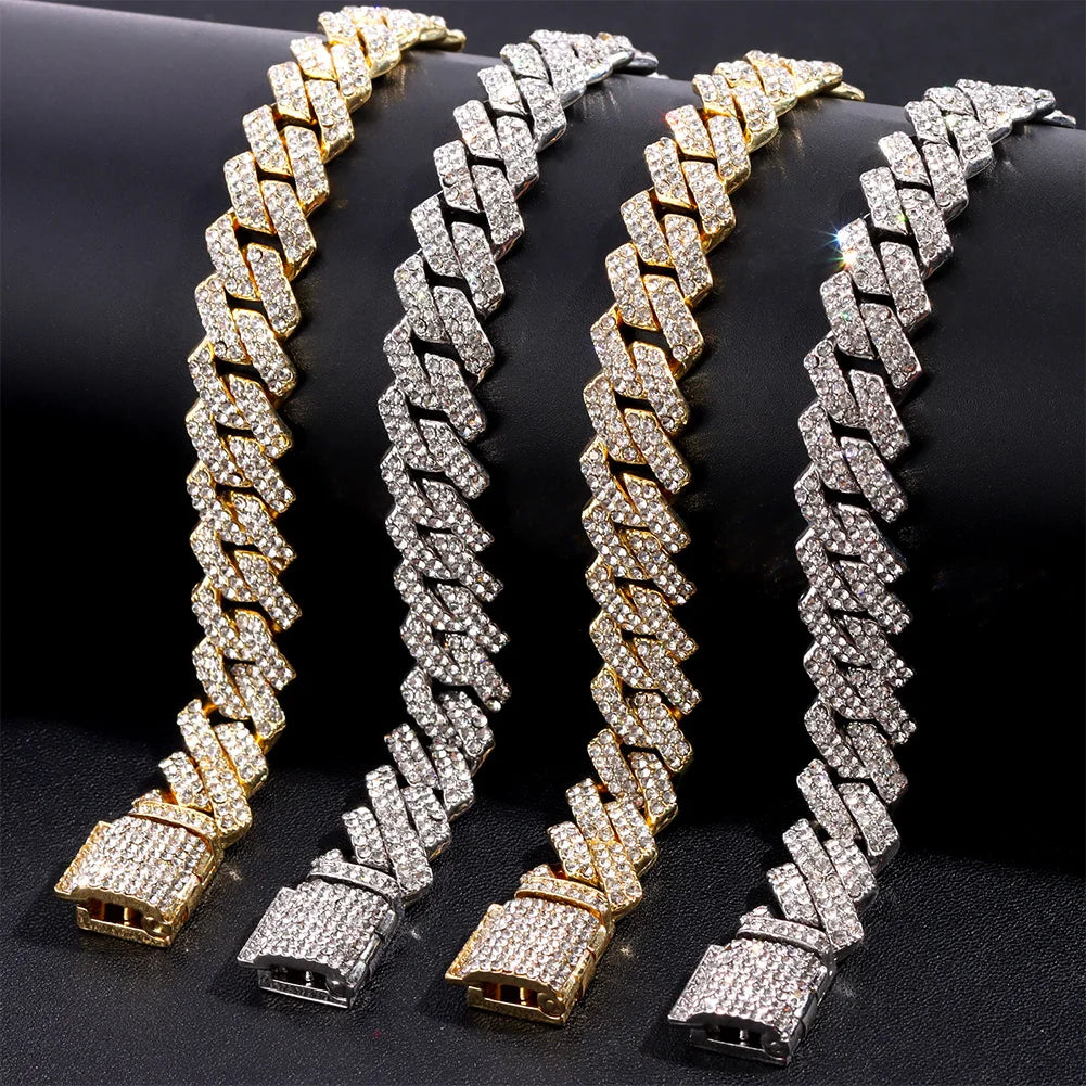 Hip Hop Bling Cuban Link Chain Necklace for Men Women Silver Color Rhinestone Iced Out Punk Jewelry Gift Wholesale Drop Shipping