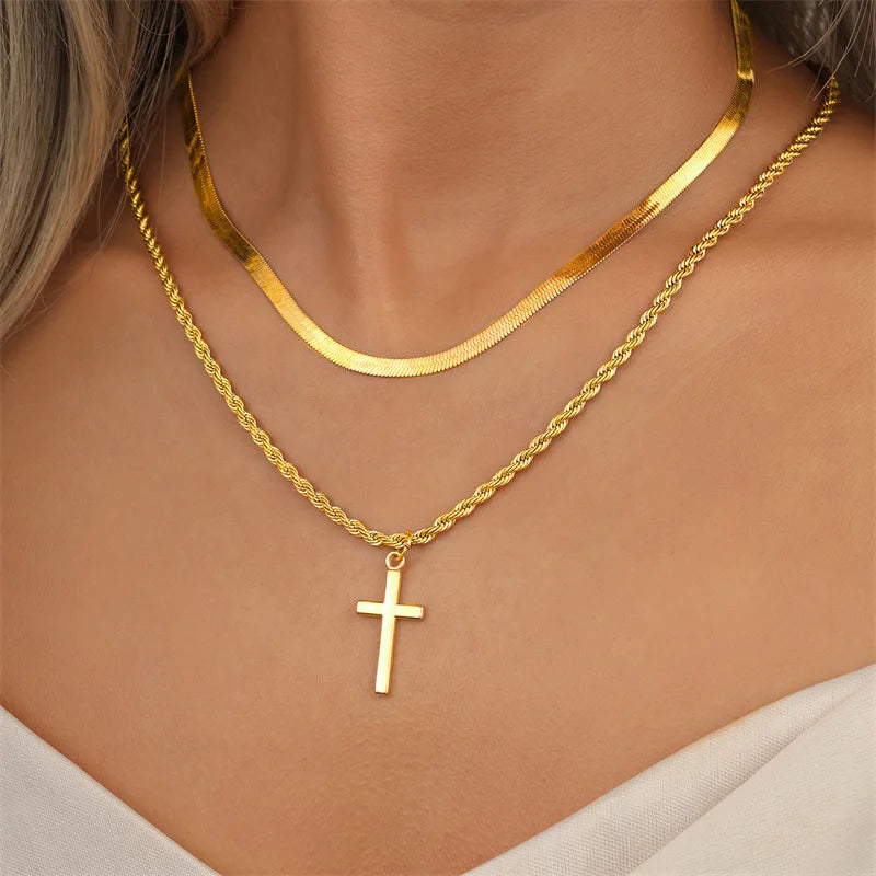 2024 New Cross Pendant Necklace for Men Women Minimalist Gold Color Jewelry Male Female Necklaces Chokers Gifts