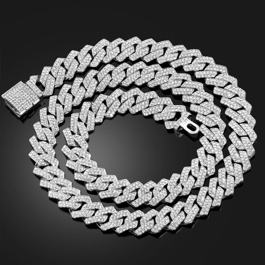 Hip Hop Bling Cuban Link Chain Necklace for Men Women Silver Color Rhinestone Iced Out Punk Jewelry Gift Wholesale Drop Shipping