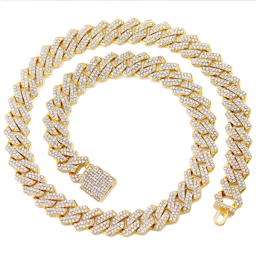 Hip Hop Bling Cuban Link Chain Necklace for Men Women Silver Color Rhinestone Iced Out Punk Jewelry Gift Wholesale Drop Shipping